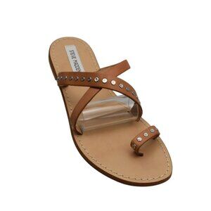 Steve Madden Becky Sandals Womens 10 Tan Leather Studded Slide Made In Italy Fla